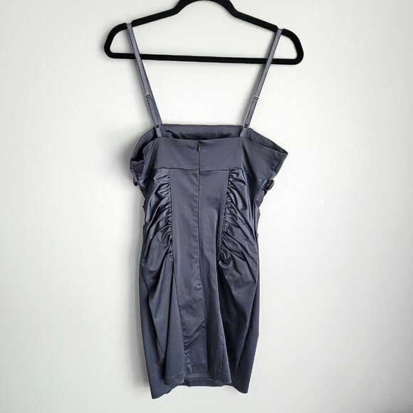 Gray Satin Cotton Blend Bodycon Ruched Waist Sleeveless Mini Dress - Picture 5 of 10